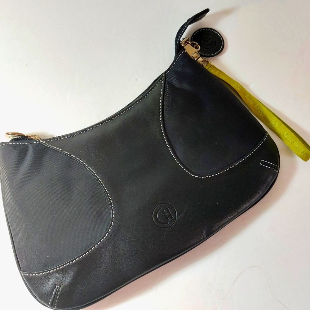 3 for$25- Chelsey Henry Black genuine Leather & Fabric Clutch Purse